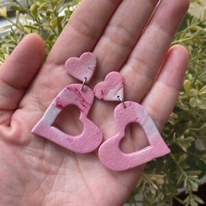 Double Hearts Dangling Polymer Clay Earrings